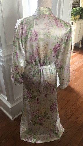 Oscar De La Renta Pink Label Robe Maxi Floral Kimono Wrap Ivory Pink Women S/M - Picture 5 of 12