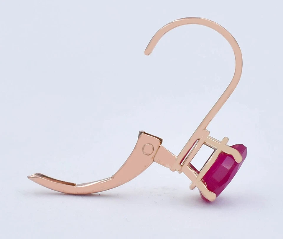 GENUINE 1.32 Cts RUBY DANGLING EARRINGS 14K SOLID ROSE GOLD - Free Appraisal - Image 4 of 4