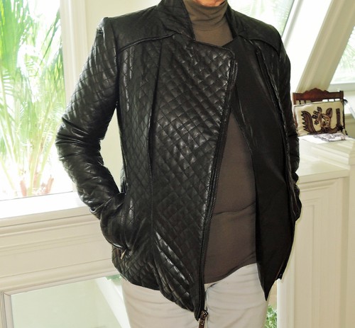 Quilted Leather Motorcycle Jacket Black 