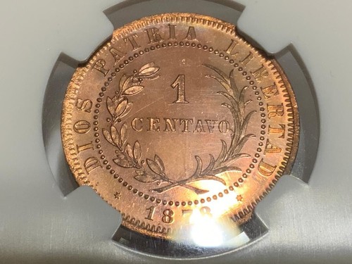 1878 NGC PF66RD CAMEO Dominican Republic 1 Centavo Pattern KM-E10.2 . RED . - Picture 5 of 17