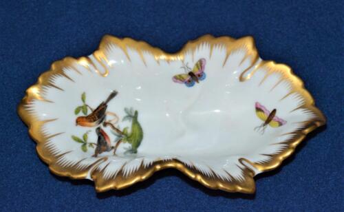 HEREND Hand Painted Gold Decor ROTHSCHILD BIRD Motif #8 6" LEAF Dish #7724/RO - Picture 1 of 3