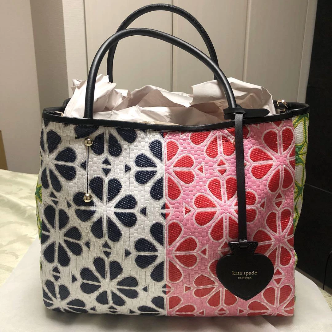 Kate Spade Everything Spade Flower Raffia medium tote PXR00514 with Pouch  New