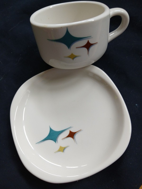 ATOMIC SYRACUSE CHINA RESTAURANT WARE JUBILEE TREND COFFEE CUP +BREAD PLATE '65
