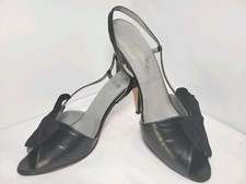 80's Vintage Garolini Black Open Toe Slingback Heels Shoes Italian Leather 8N