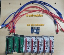 8 PCIe USB 3.0 PCI-E GPU Riser Extender Adapter Boards Dual Power Supply Cables 