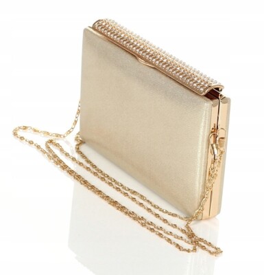 Women's Gold Soft Elegant Handbag For Ladies Clutch Purse Evening Luxury Bag