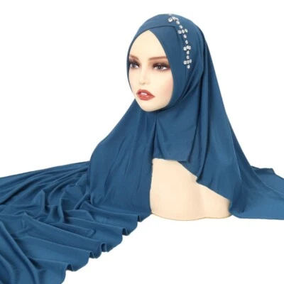1x Femme Musulmane Extensible Pull Enveloppant Bonnet Clouté Cristal Décor Hijab - Photo 1/4