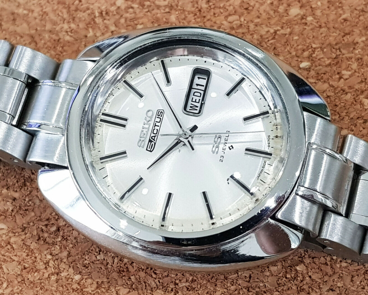 VINTAGE SEIKO 5 ACTUS AUTOMATIC 6106-7690 SILVER DIAL GENTS. | eBay
