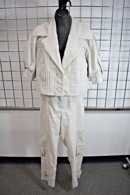 GIZIA Designer Beige Floral Cocktail Pants Suit SIZE 4 / 6 US On Sale jf