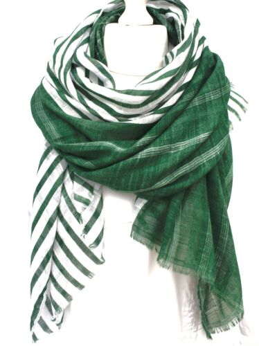 WOMEN'S LARGE GREEN/WHITE STRIPED COTTON BLEND SCARF - Picture 1 of 4