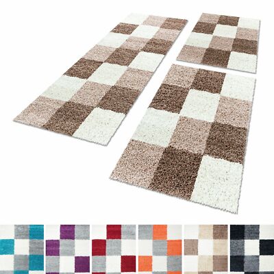 Shaggy Hochflor Teppich Carpet 3TLG Bettumrandung Läufer Set Schlafzimmer Flur