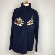 NEW Vintage Disney Navy Embroidered Half Zip Fleece Sweater Jacket Size Medium
