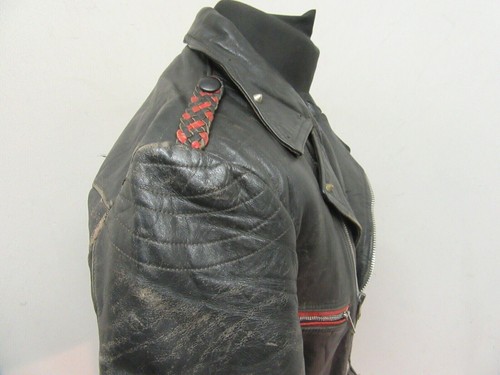 VINTAGE 70'S GERMAN LEATHER PERFECTO MOTORCYCLE JACKET SIZE UKM - Picture 11 of 24