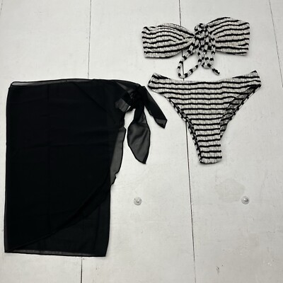 SHEIN Black / White 3-Piece Swimsuit Set Bandeau Top/Bikini Bottom Womens Size S