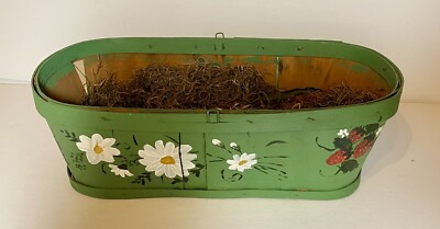 Wood Slat Basket Fruit Gathering Vintage Tote Hand Painted
