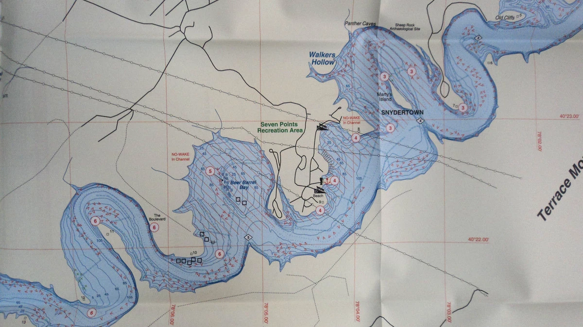 Raystown Lake Detailed Fishing Map, GPS Points, Waterproof, Depth Contours  #L399