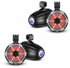8" 180 Watt RMS 4-Ohm RGB LED Marine Tower Speaker 2 Pair NXL-X8TPNEO/BK DS18