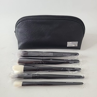 Morphe Face The Beat 5-Piece Makeup Brush Collection Set in Black w/ Bag