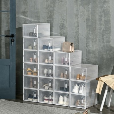 18 Stück Stapelbare Schuhbox Klar Kunststoff Schuh Aufbewahrungsbox für UK/EU Größe 8,5/43