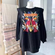 Farm Rio Amazonia Black Long Balloon Sleeves Sweat Dress Women’s Size Medium