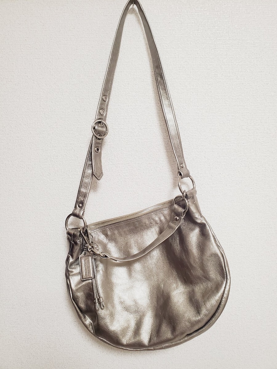 COACH Silver 2-Way Shoulder Bag with Adjustable Strap