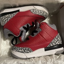 Jordan 3 Retro SE Fire Red Cement Grey Baby Toddler Sneakers Size 5C CQ0489-600