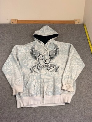 Vintage Affliction Style Skull Wing Zip Up Hoodie Skate Size XL