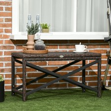 Image of Outdoor Coffee Table w/ Plastic Board Under the Full Woven Table Top