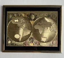 Small Vintage Nova Totivs Terrarvm Orbis Gold Foil Geographica 8x10” Framed Map
