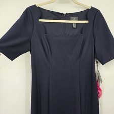 Adrianna Papell Sz 8 Navy Blue Stretch Crepe Scalloped Formal Dress Evening Gown