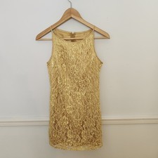 Vtg 90s Jessica McClintock Gunne Sax Dress 3/4 Juniors Gold Fairy Floral Lace