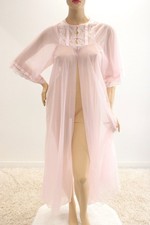 Vintage Texsheen Long Peignoir Robe Double Nylon Pink Chiffon M USA