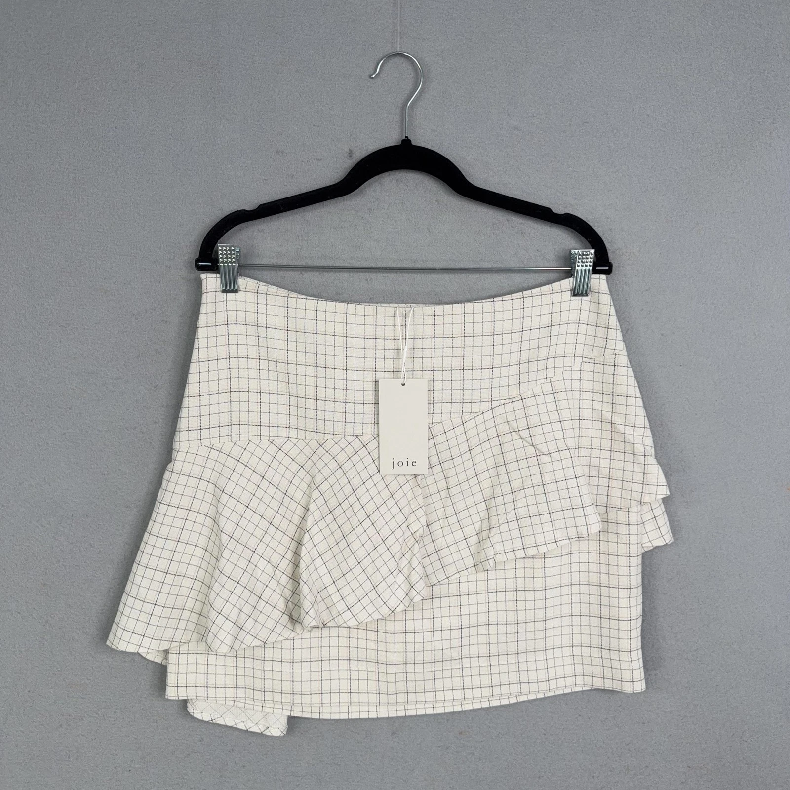 Joie Skirt Womens 10 White Check Ruffle Asymmetric Mini Lined Summer Casual