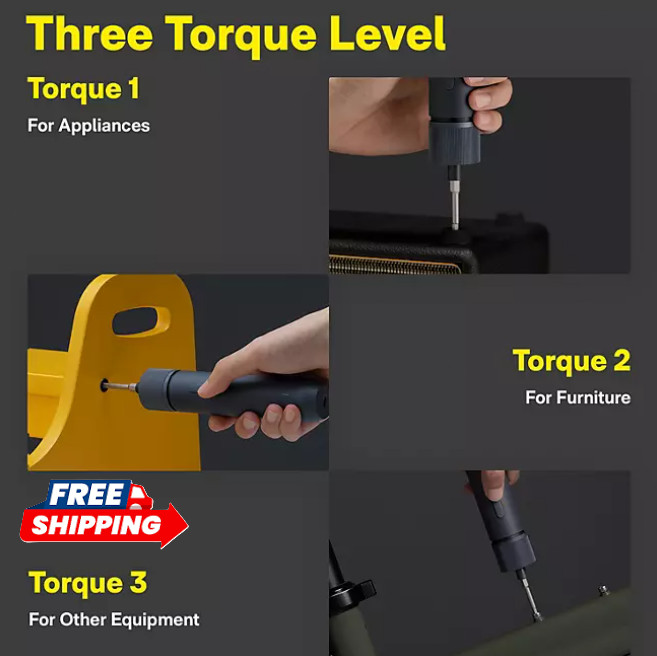 HOTO 3.6V Electric Screwdriver Tool Kit Rechargeable Magnetic Case Lid 3 Torque