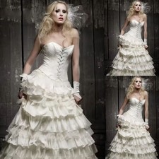 Vintage Victorian Wedding Dresses Tiered Lace-Up Corset Special Occasion