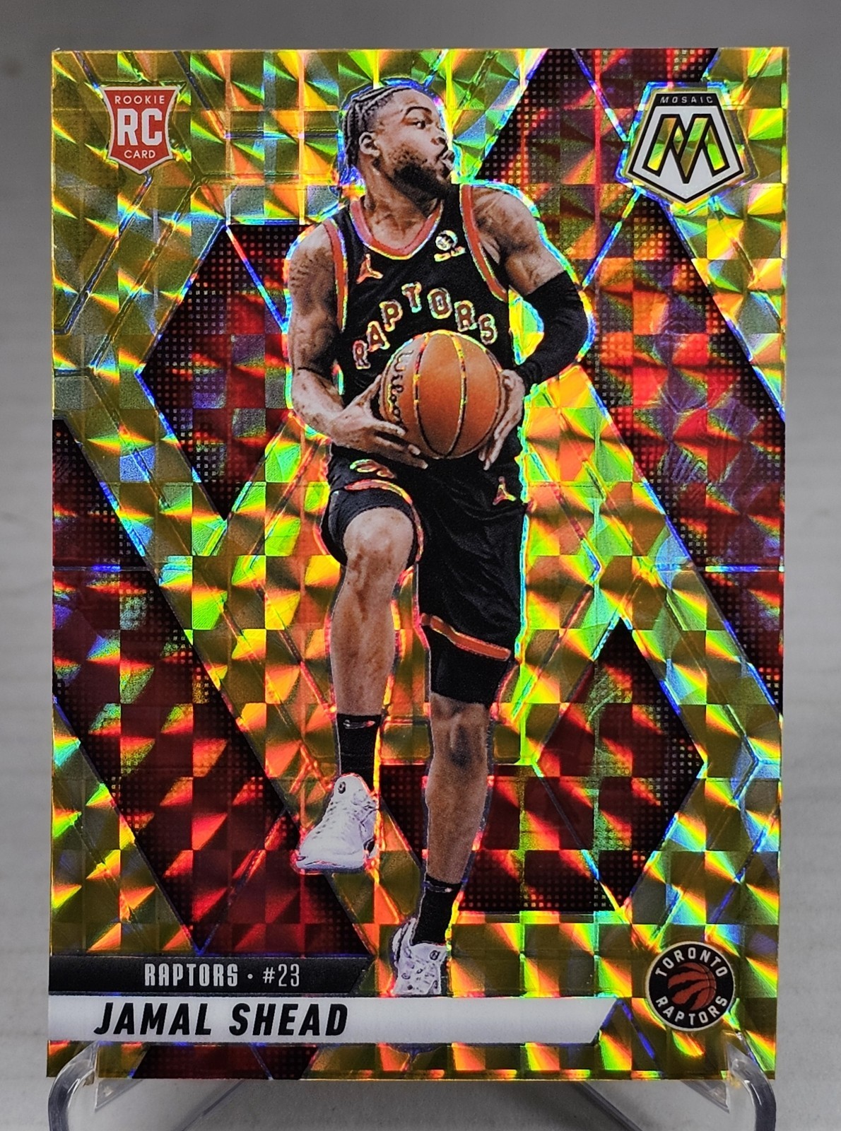 2024-25 Mosaic Jamal Shead Yellow Reactive Prizm RC #201 Raptors Rookie