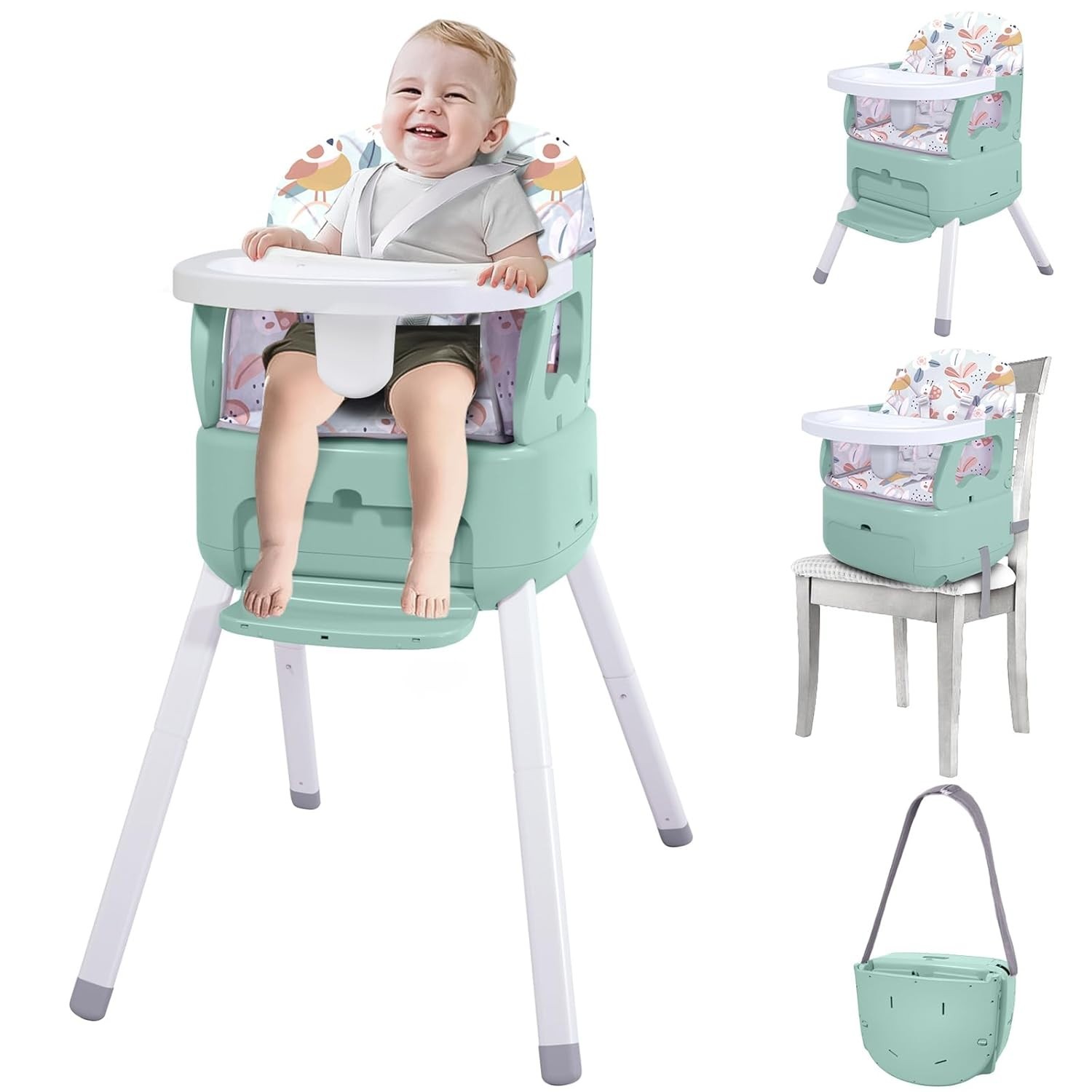 4 in 1 Portable Baby High Chair, Convertible Booster Seat for Babies & Toddlers