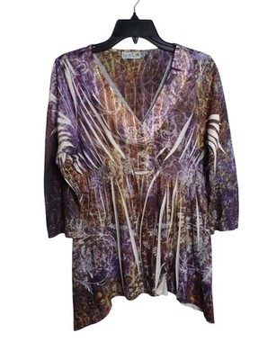 PL PXL UNITY Sublimation Top Shirt Tunic Purple Yellow Gold Sharkbite Hi Lo