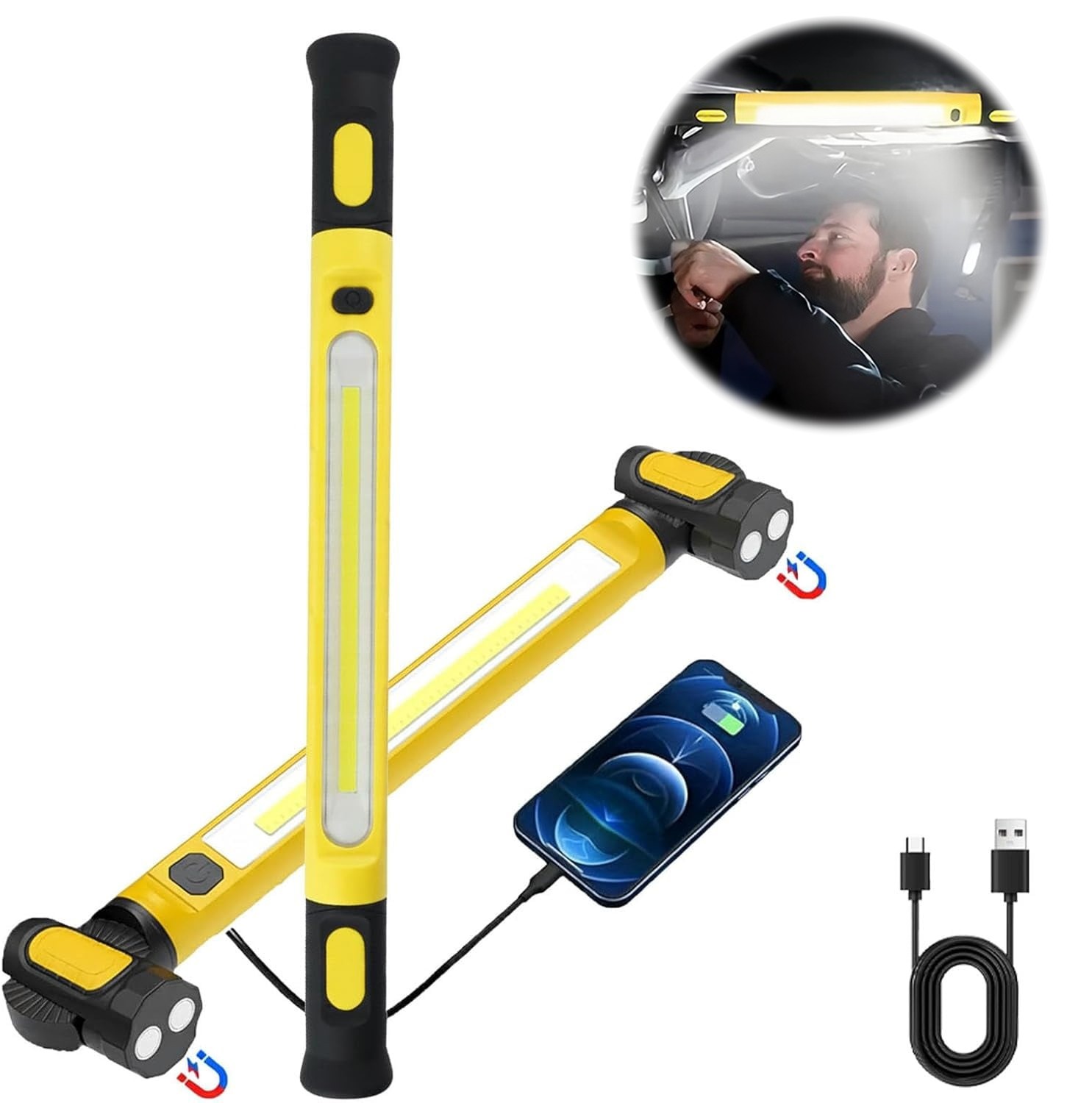 Under Hood Work Light Bar 3000LM LED Magnetic Light Bar with Hooks Rechargeable