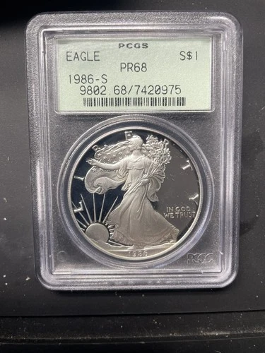 1986‑S American Silver Eagle 1st Year Issue PCGS PR68 Old Holder Toned Proof