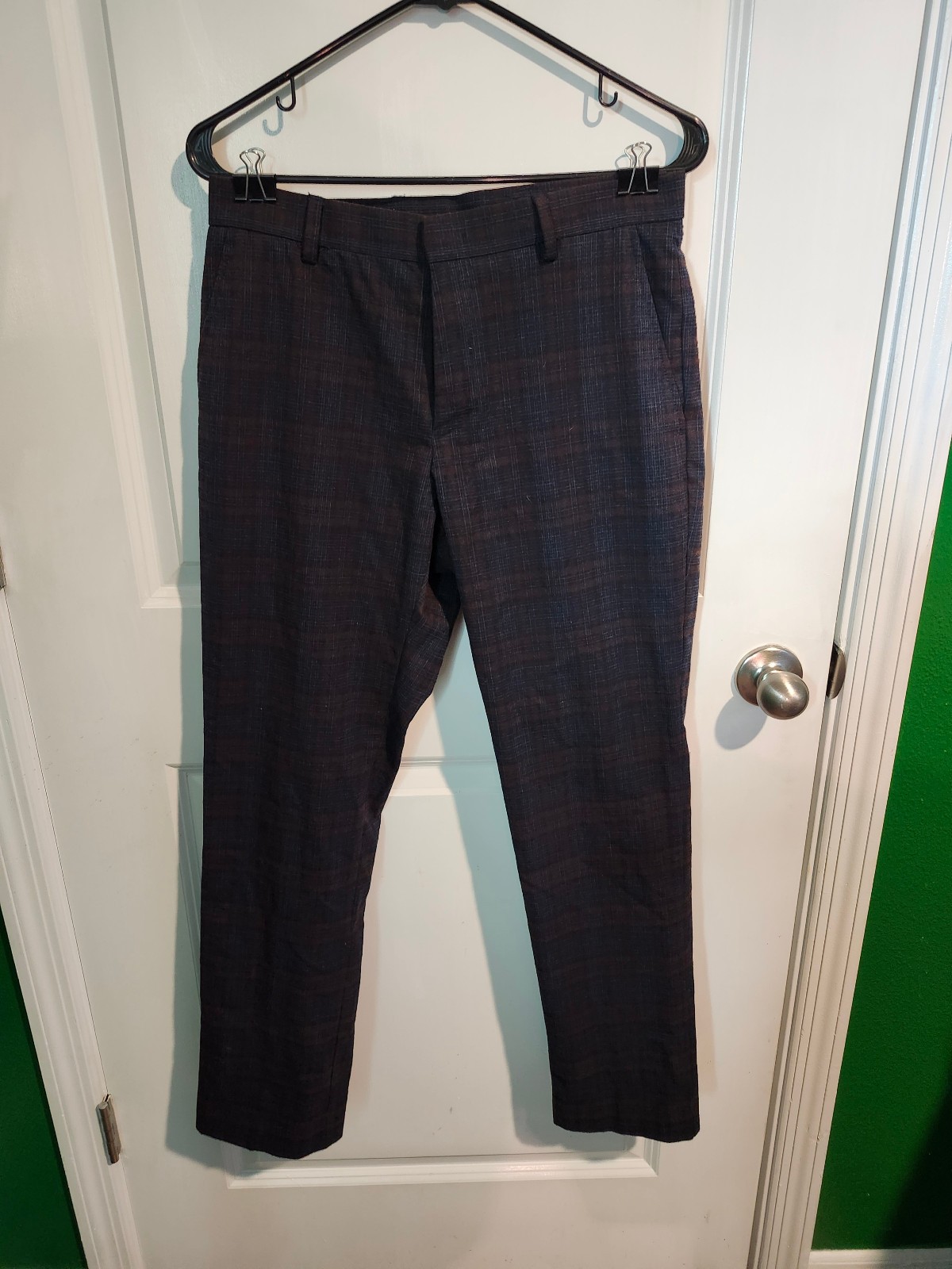 Tommy Hilfiger Dress Pants Dark Plaid Flat Front Modern Fit Business Casual
