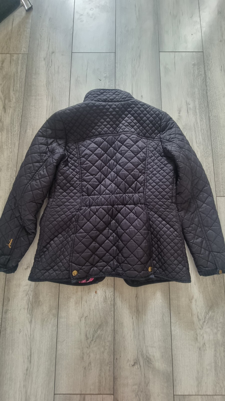 Joules Moredale Navy Quilted Jacket S 12 Floral Lining Gold Zips Womens Country image 10