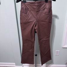 Belle by Kim Gravel Women's Pants Size 8P Petite Rebellious Coated Brown Flare