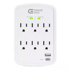 6-Outlet Surge Protector Wall Mounted in White