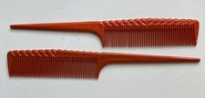 Orange Rat Tail Teasing Fine Tooth Styling Comb Braid Texture USA 8" VTG USA (2)