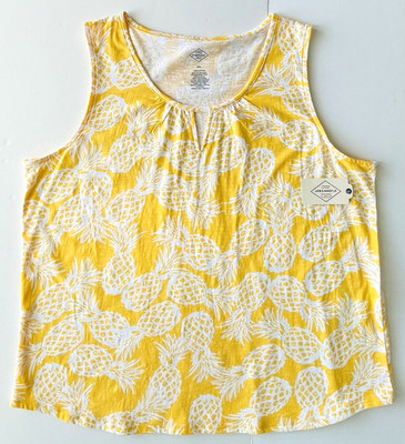 NEW St John's Bay Women XXL Yellow Pineapple Blouse Shirt Sleeveless Keyhole