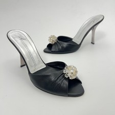 Giuseppe Zanotti Vicini Auth Black Leather Mirror Glass Ball Applique Mule 36