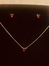 Heart-Shaped Red Stone Necklace  Earrings Set Gold Plated Red Jewelry