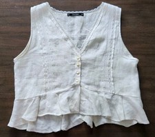 Zara Ivory Cottagecore Sleeveless Blouse Ruff...