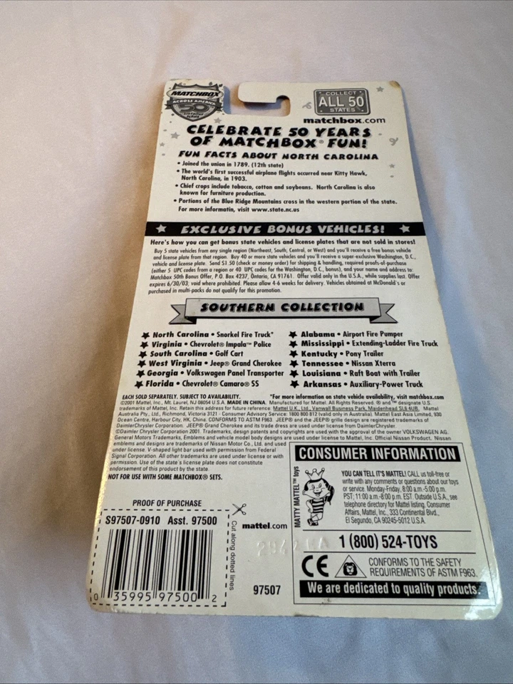 Matchbox Across America 50th North Carolina Snorkel Fire Truck Rescue Truck 1/64 - Image 4 of 4